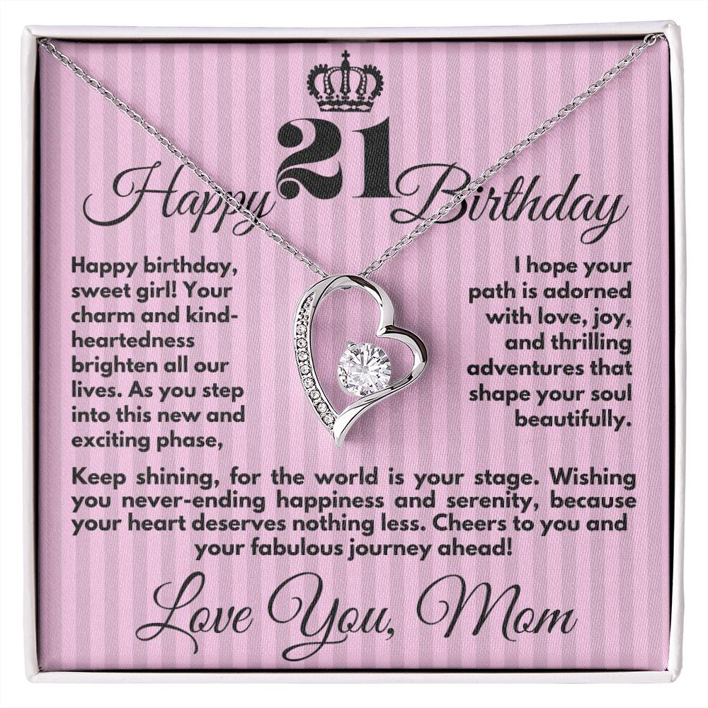 21st Birthday Gift for Girls, Cute Jewelry Necklace from Mother, Message Card And Gift Box, Unique Present To Girl From Mom on Her 21 Birthday - Zahlia