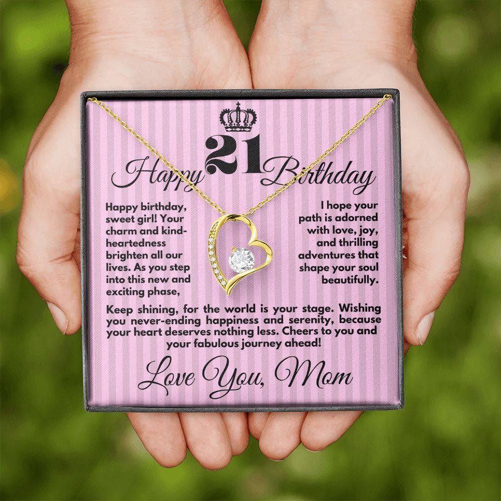 21st Birthday Gift for Girls, Cute Jewelry Necklace from Mother, Message Card And Gift Box, Unique Present To Girl From Mom on Her 21 Birthday - Zahlia