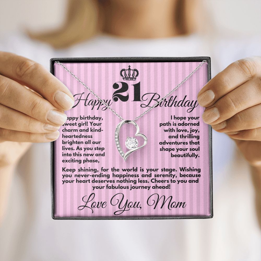 21st Birthday Gift for Girls, Cute Jewelry Necklace from Mother, Message Card And Gift Box, Unique Present To Girl From Mom on Her 21 Birthday - Zahlia