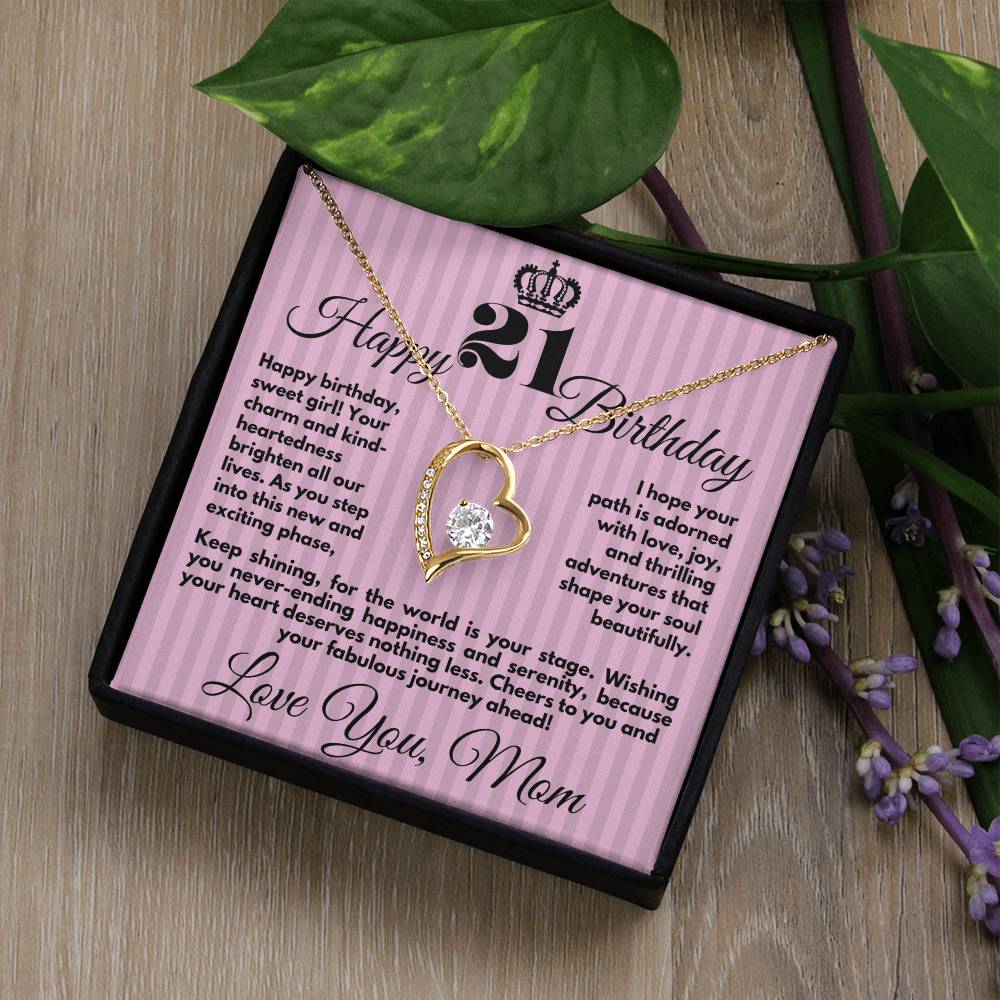 21st Birthday Gift for Girls, Cute Jewelry Necklace from Mother, Message Card And Gift Box, Unique Present To Girl From Mom on Her 21 Birthday - Zahlia