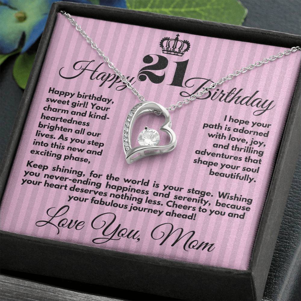 21st Birthday Gift for Girls, Cute Jewelry Necklace from Mother, Message Card And Gift Box, Unique Present To Girl From Mom on Her 21 Birthday - Zahlia