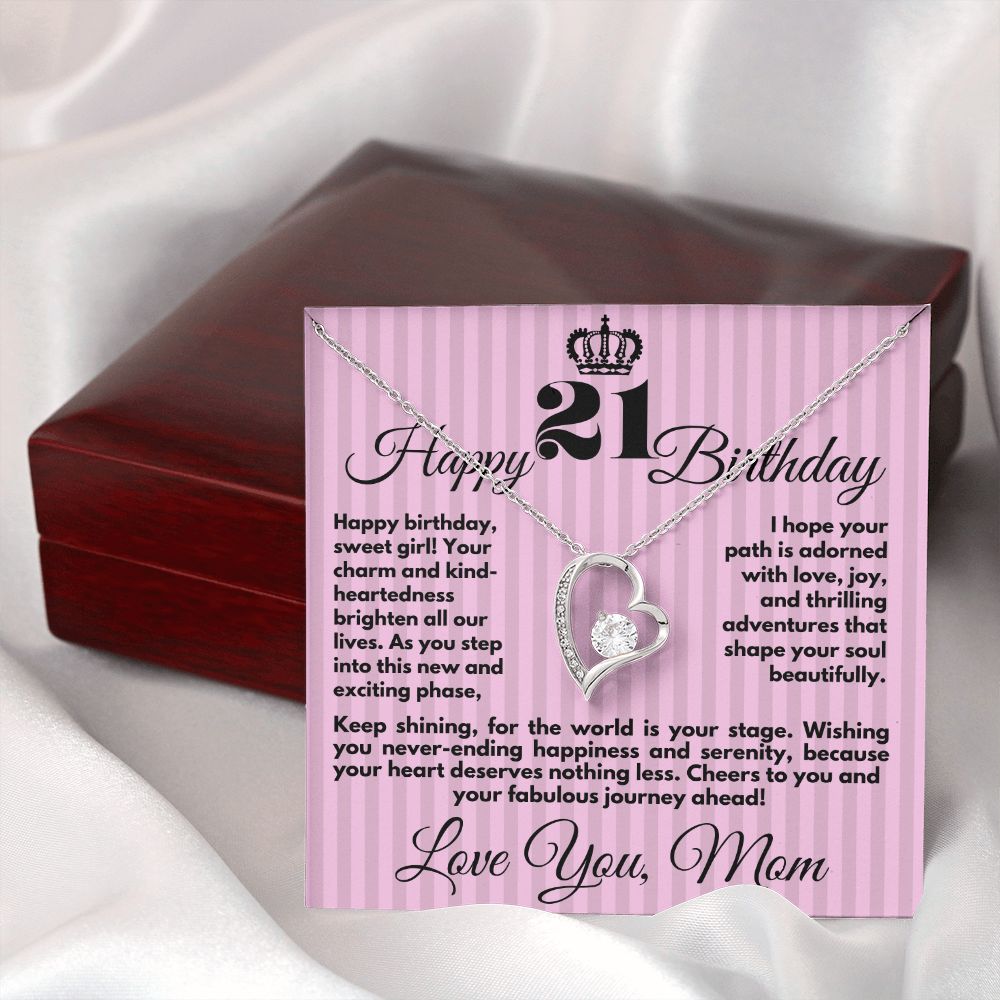 21st Birthday Gift for Girls, Cute Jewelry Necklace from Mother, Message Card And Gift Box, Unique Present To Girl From Mom on Her 21 Birthday - Zahlia