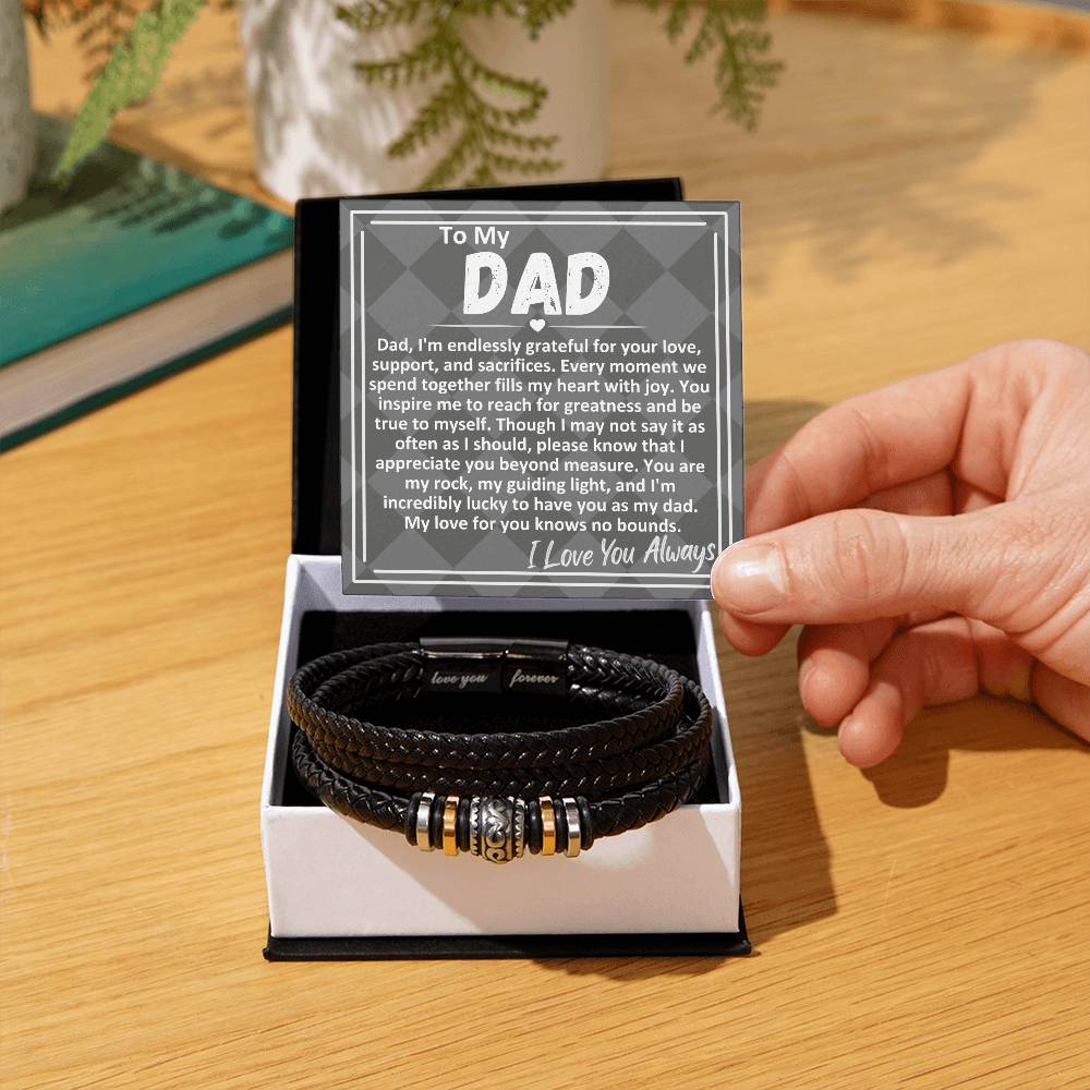 Birthday Gift To The Best Dad/Father In The World, Black Vegan Bracelet With A Message Card In A Gift Box, Cool Mens Jewelry Band For Bday, Present From Children - Zahlia