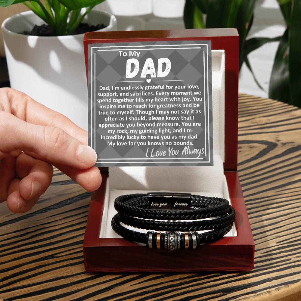 Birthday Gift To The Best Dad/Father In The World, Black Vegan Bracelet With A Message Card In A Gift Box, Cool Mens Jewelry Band For Bday, Present From Children - Zahlia