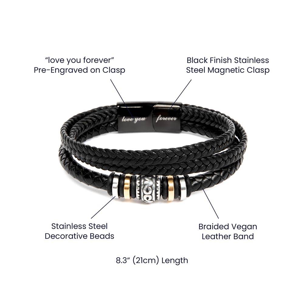 Birthday Gift To The Best Dad/Father In The World, Black Vegan Bracelet With A Message Card In A Gift Box, Cool Mens Jewelry Band For Bday, Present From Children - Zahlia