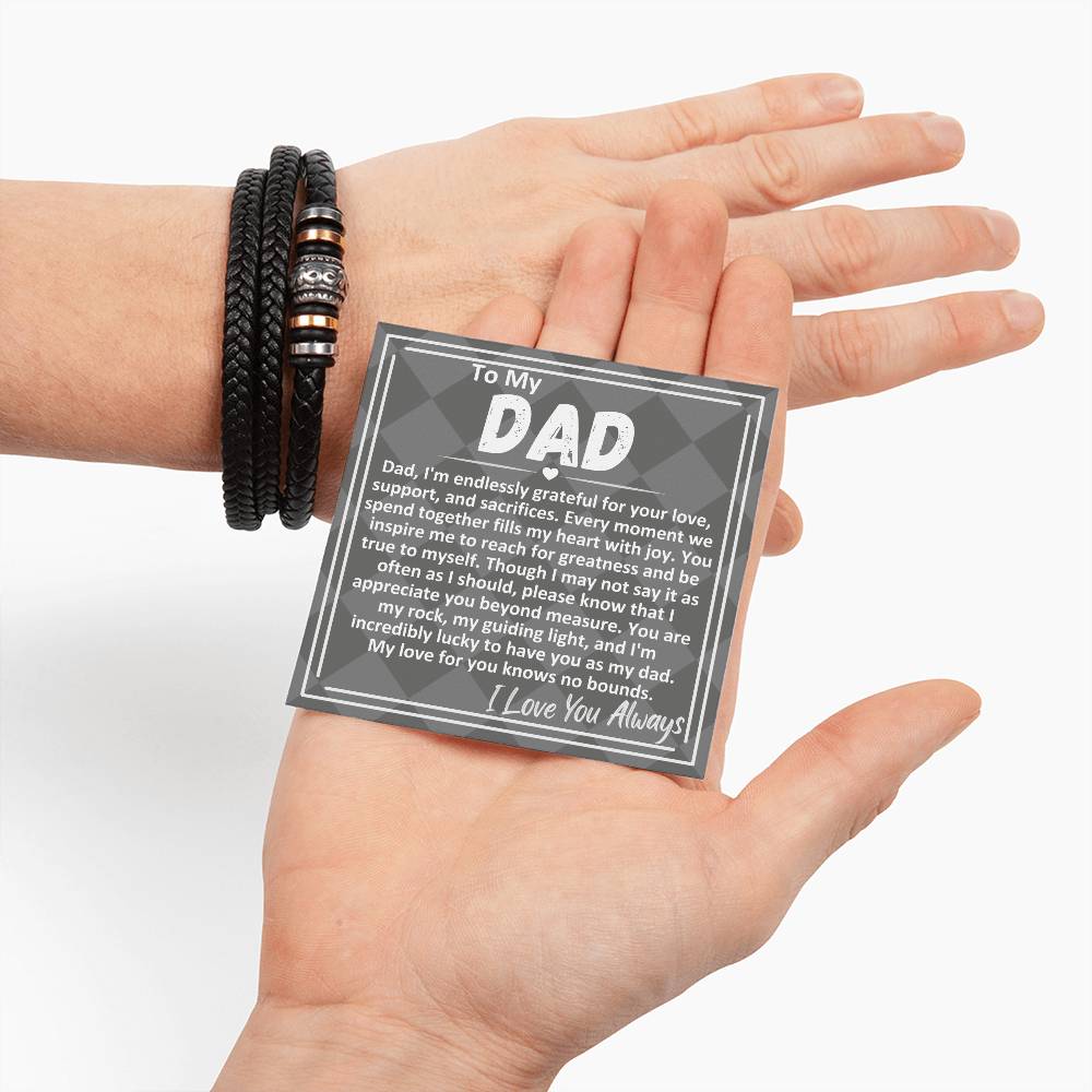 Birthday Gift To The Best Dad/Father In The World, Black Vegan Bracelet With A Message Card In A Gift Box, Cool Mens Jewelry Band For Bday, Present From Children - Zahlia