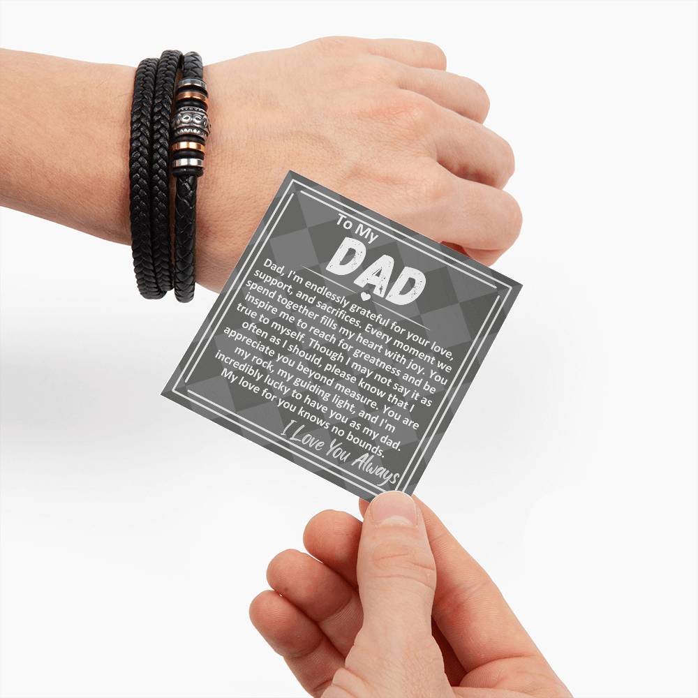 Birthday Gift To The Best Dad/Father In The World, Black Vegan Bracelet With A Message Card In A Gift Box, Cool Mens Jewelry Band For Bday, Present From Children - Zahlia