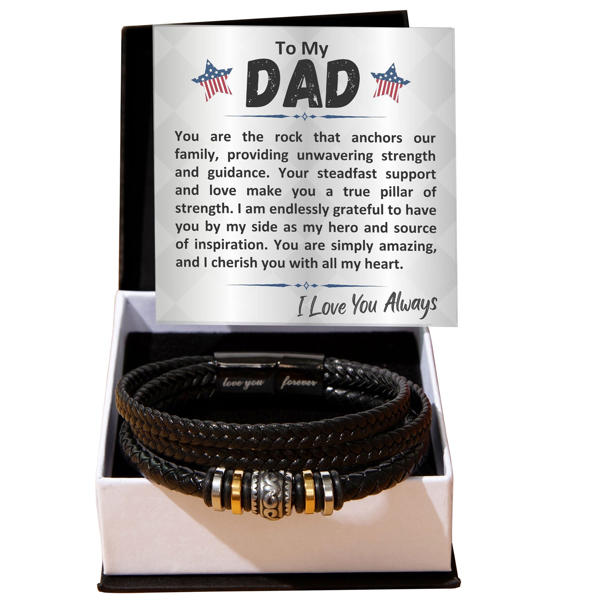 Birthday Gift To The Best Dad/Father In The World, Black Vegan Leather Bracelet With A Message Card In A Gift Box, Cool Mens Jewelry Band For Bday, Present From Children - Zahlia