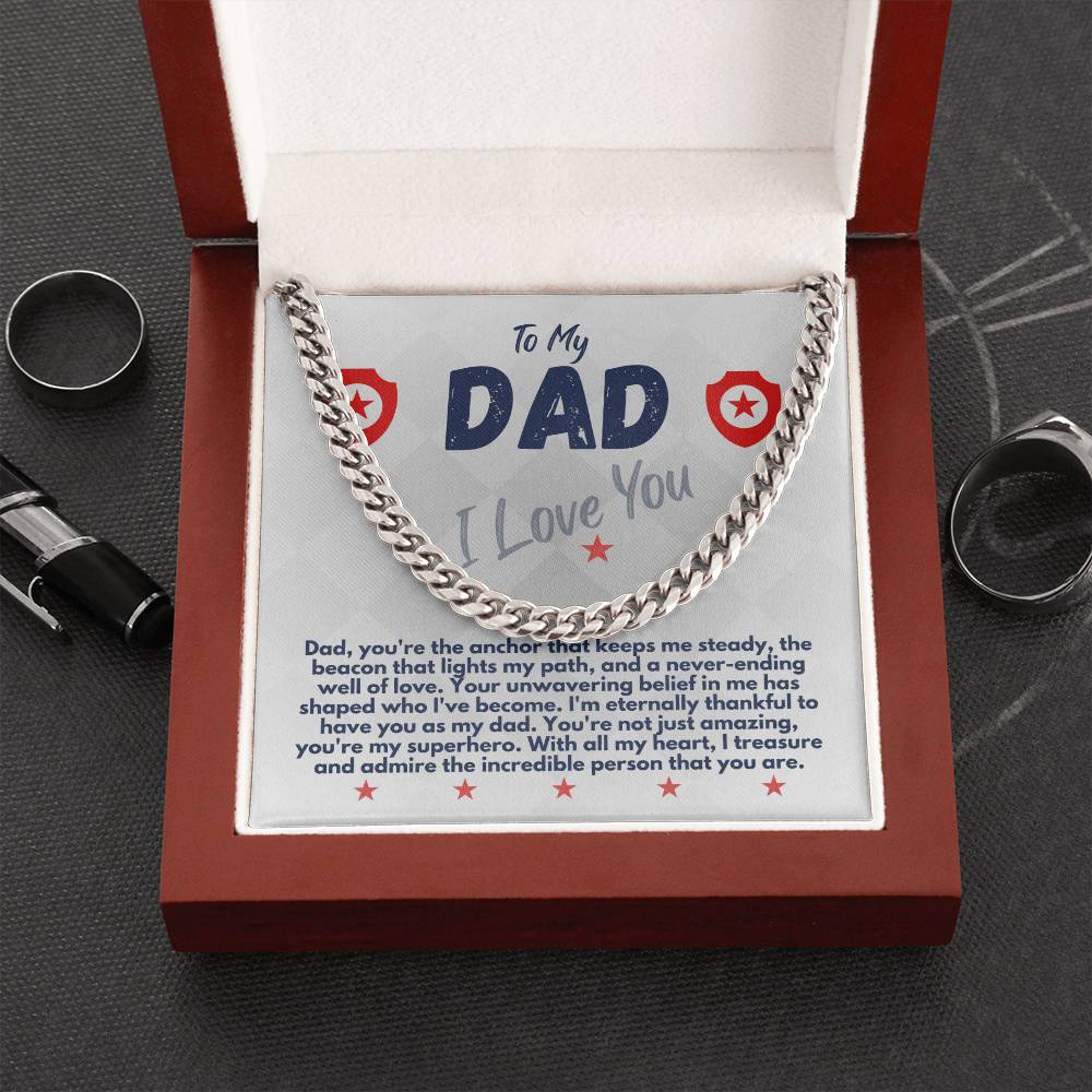 Birthday Gifts Ideas To My Dad/Father, Cuban Chain Necklace With A Message Card In A Gift Box, Unique Mens Jewelry Present From Daughter/Son/Children, Presents To Daddy - Zahlia