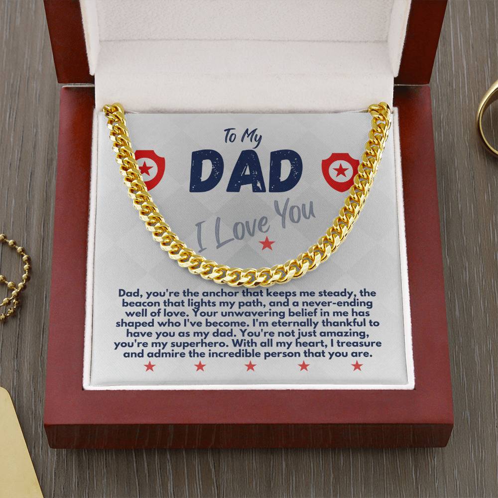 Birthday Gifts Ideas To My Dad/Father, Cuban Chain Necklace With A Message Card In A Gift Box, Unique Mens Jewelry Present From Daughter/Son/Children, Presents To Daddy - Zahlia