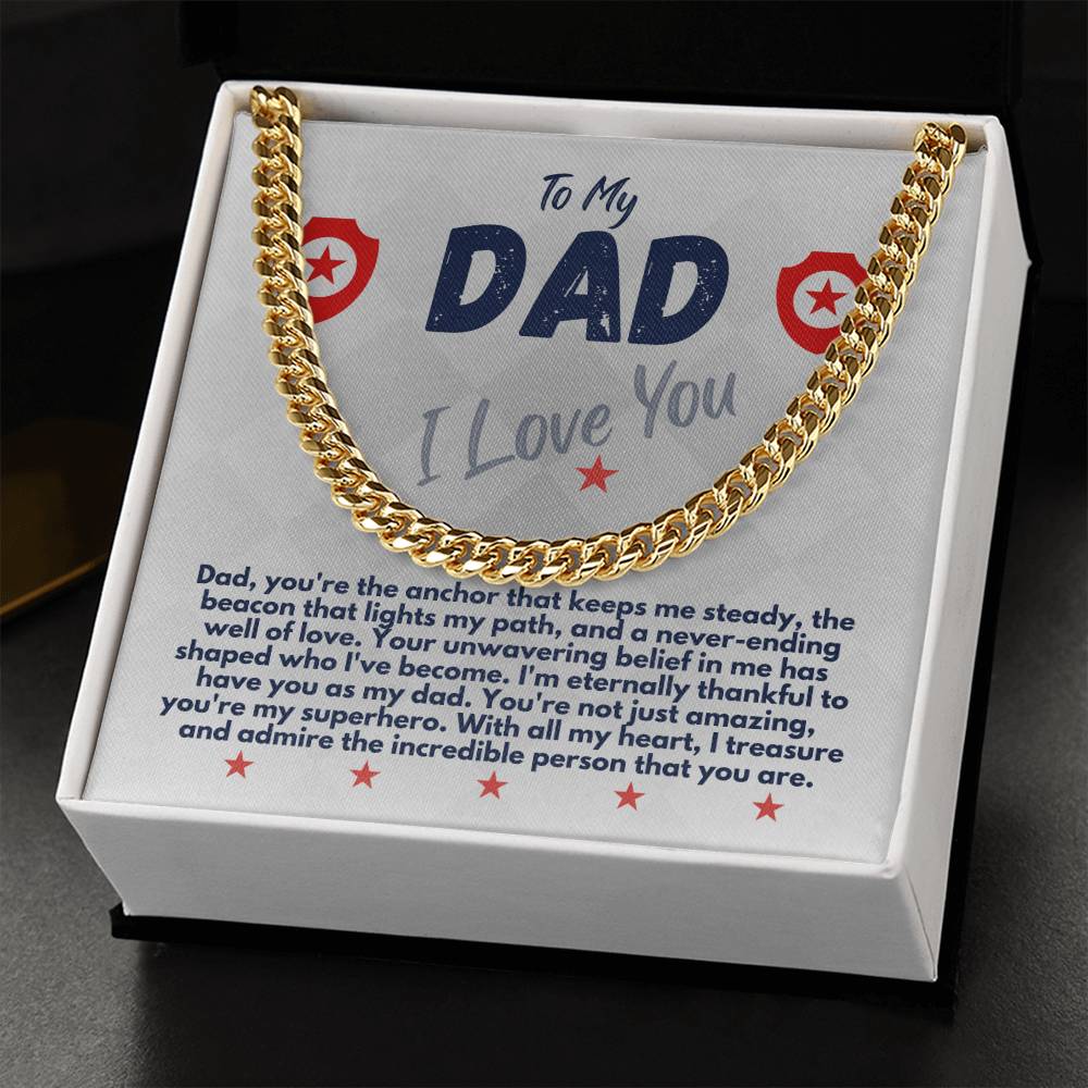 Birthday Gifts Ideas To My Dad/Father, Cuban Chain Necklace With A Message Card In A Gift Box, Unique Mens Jewelry Present From Daughter/Son/Children, Presents To Daddy - Zahlia