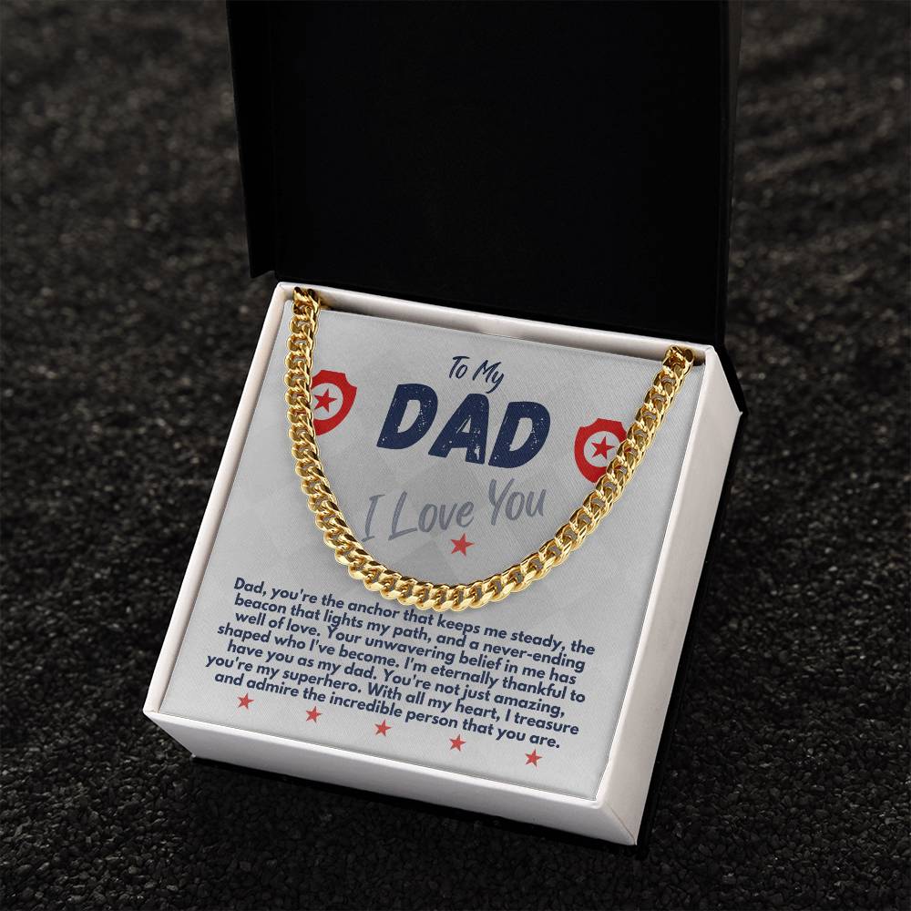 Birthday Gifts Ideas To My Dad/Father, Cuban Chain Necklace With A Message Card In A Gift Box, Unique Mens Jewelry Present From Daughter/Son/Children, Presents To Daddy - Zahlia