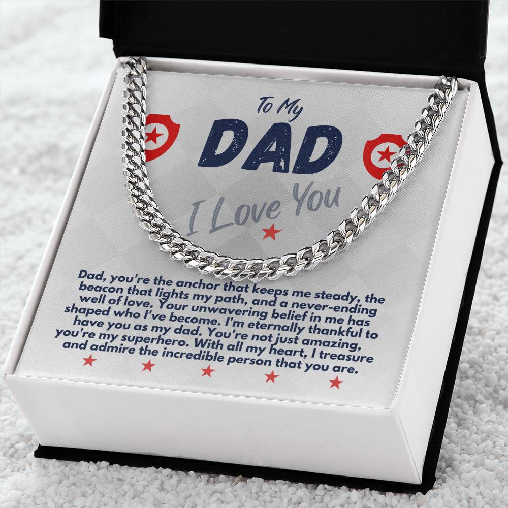 Birthday Gifts Ideas To My Dad/Father, Cuban Chain Necklace With A Message Card In A Gift Box, Unique Mens Jewelry Present From Daughter/Son/Children, Presents To Daddy - Zahlia