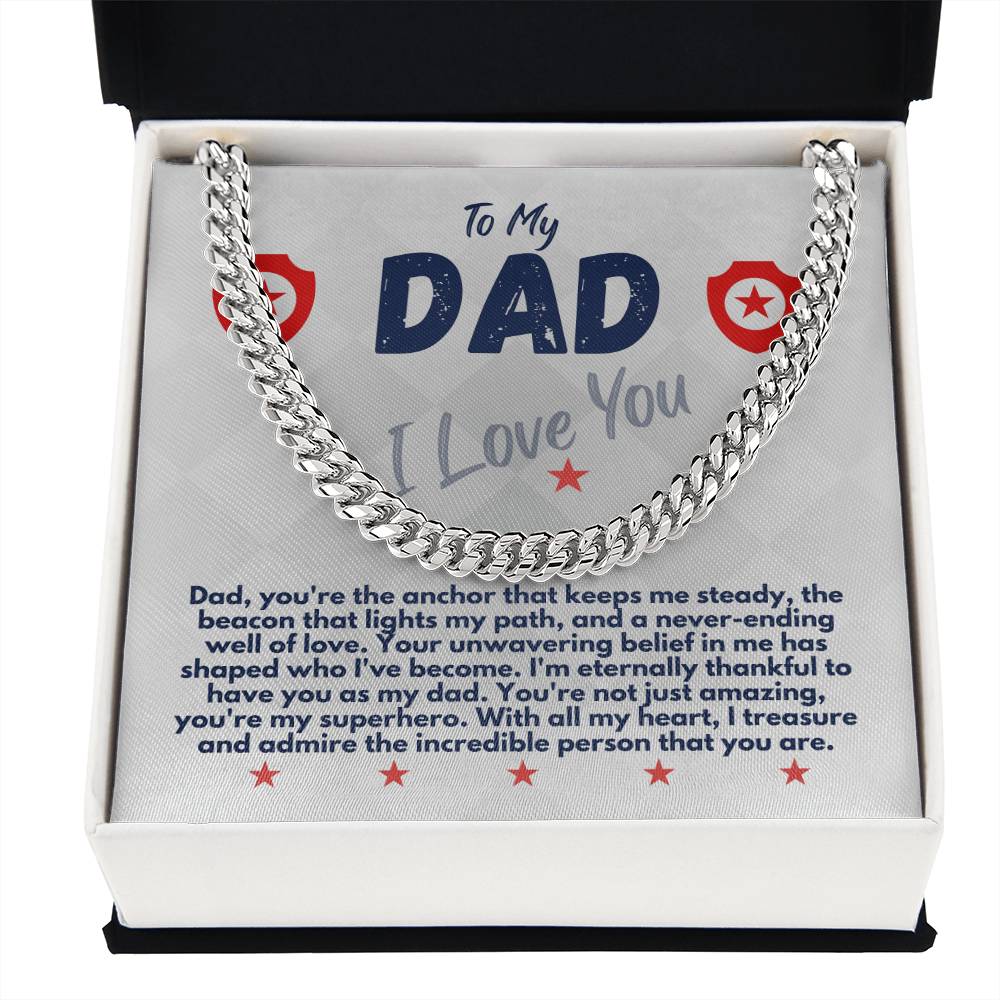 Birthday Gifts Ideas To My Dad/Father, Cuban Chain Necklace With A Message Card In A Gift Box, Unique Mens Jewelry Present From Daughter/Son/Children, Presents To Daddy - Zahlia