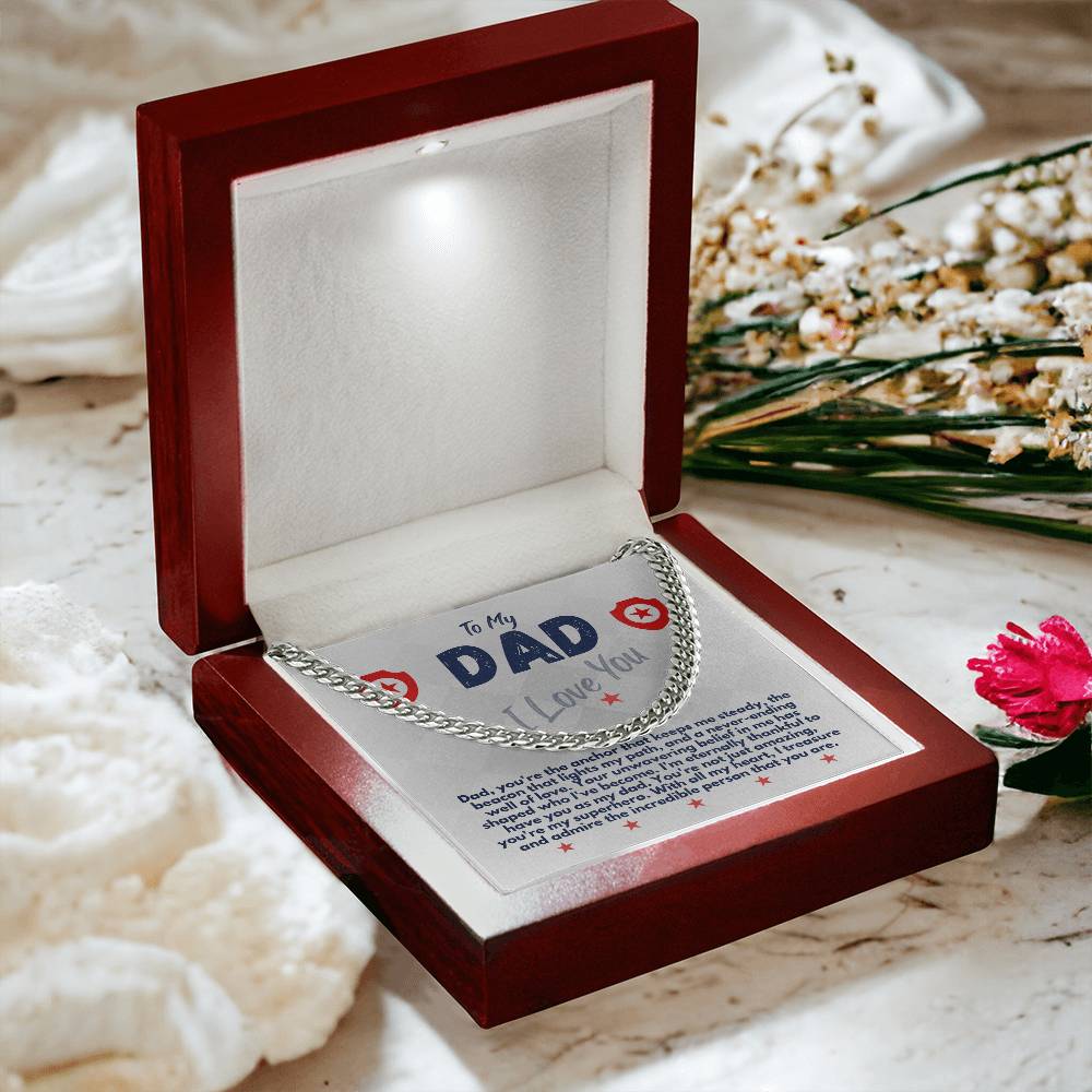 Birthday Gifts Ideas To My Dad/Father, Cuban Chain Necklace With A Message Card In A Gift Box, Unique Mens Jewelry Present From Daughter/Son/Children, Presents To Daddy - Zahlia