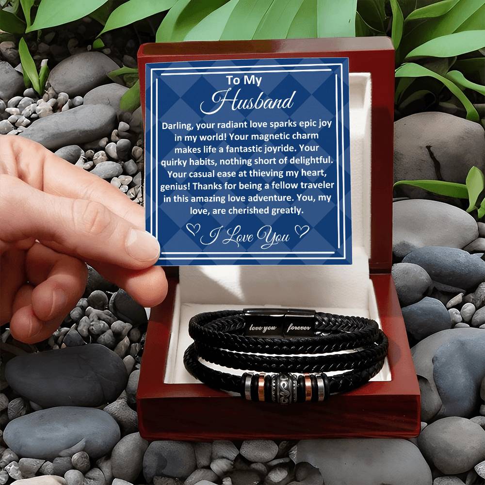 Birthday Gifts Ideas To My Husband/Soulmate, Vegan Leather Bracelet With A Message Card In A Gift Box, Unique Mens Jewelry Present From Wife, Bday Presents To My Hubby - Zahlia