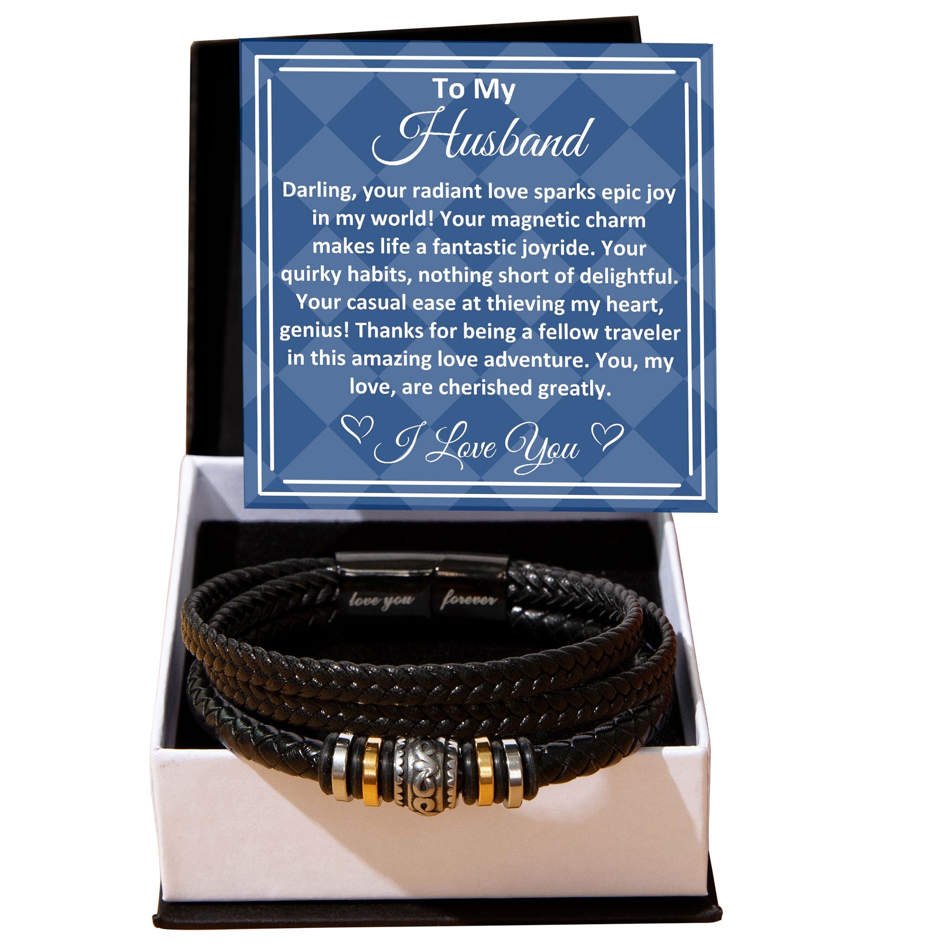 Birthday Gifts Ideas To My Husband/Soulmate, Vegan Leather Bracelet With A Message Card In A Gift Box, Unique Mens Jewelry Present From Wife, Bday Presents To My Hubby - Zahlia