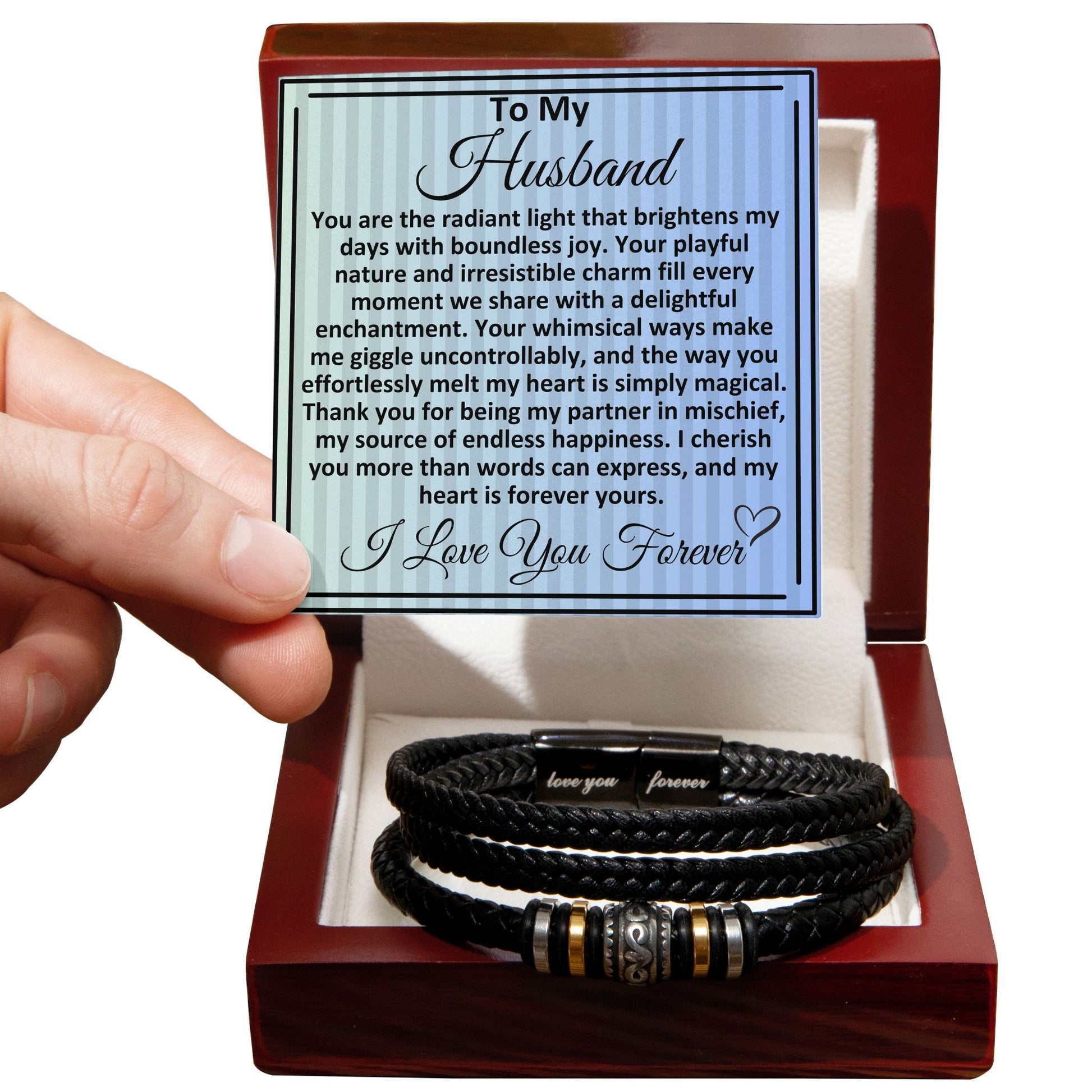 Birthday Gifts Ideas To My Husband/Soulmate, Vegan Leather Bracelet With A Message Card In A Gift Box, Unique Mens Jewelry Present From Wife, Bday Presents To My Hubby - Zahlia