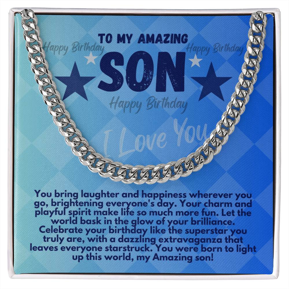 Cool Birthday Gift Ideas For My Son, Cuban Chain Necklace With A Message Card In A Gift Box, Jewelry Present From Mom/Dad/Parents, Jewelry Presents For Him - Zahlia