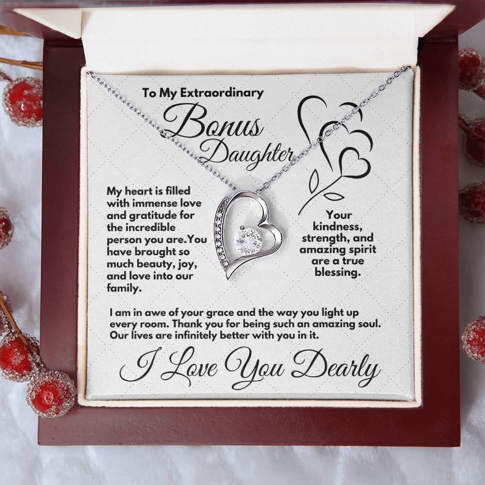 Cute Birthday Gift For My Bonus Daughter/Stepdaughter, Elegant Heart Jewelry With A Message In A Gift Box, Unique Pendant Gifts Ideas To My Adopted Child, - Zahlia