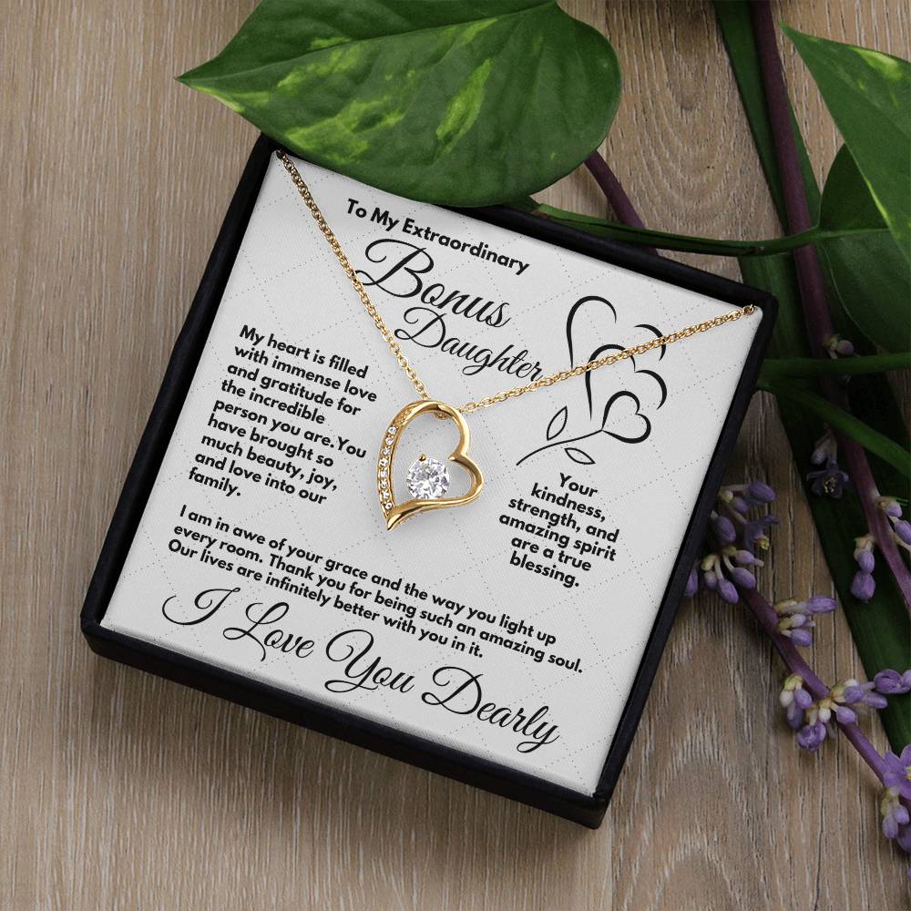 Cute Birthday Gift For My Bonus Daughter/Stepdaughter, Elegant Heart Jewelry With A Message In A Gift Box, Unique Pendant Gifts Ideas To My Adopted Child, - Zahlia