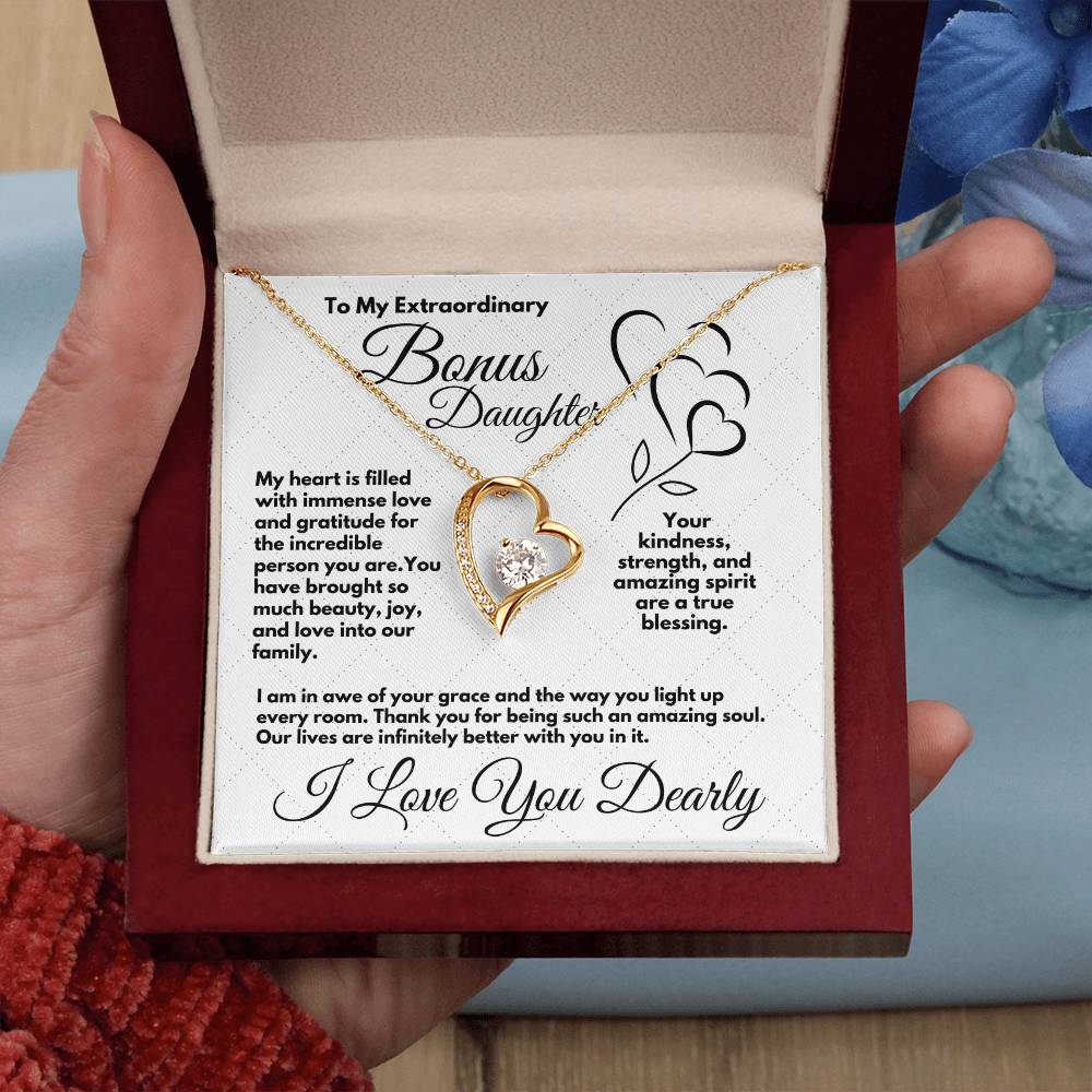 Cute Birthday Gift For My Bonus Daughter/Stepdaughter, Elegant Heart Jewelry With A Message In A Gift Box, Unique Pendant Gifts Ideas To My Adopted Child, - Zahlia