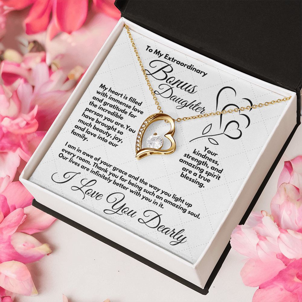 Cute Birthday Gift For My Bonus Daughter/Stepdaughter, Elegant Heart Jewelry With A Message In A Gift Box, Unique Pendant Gifts Ideas To My Adopted Child, - Zahlia