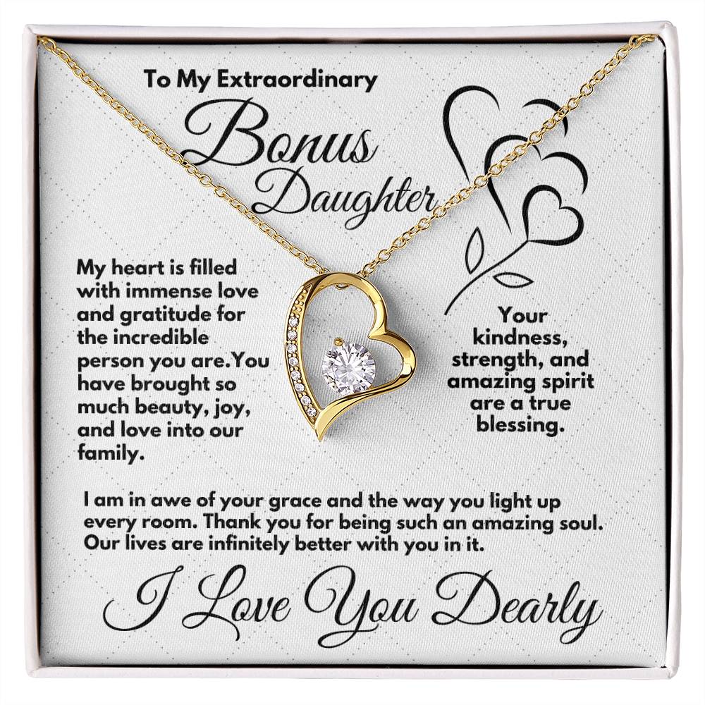 Cute Birthday Gift For My Bonus Daughter/Stepdaughter, Elegant Heart Jewelry With A Message In A Gift Box, Unique Pendant Gifts Ideas To My Adopted Child, - Zahlia