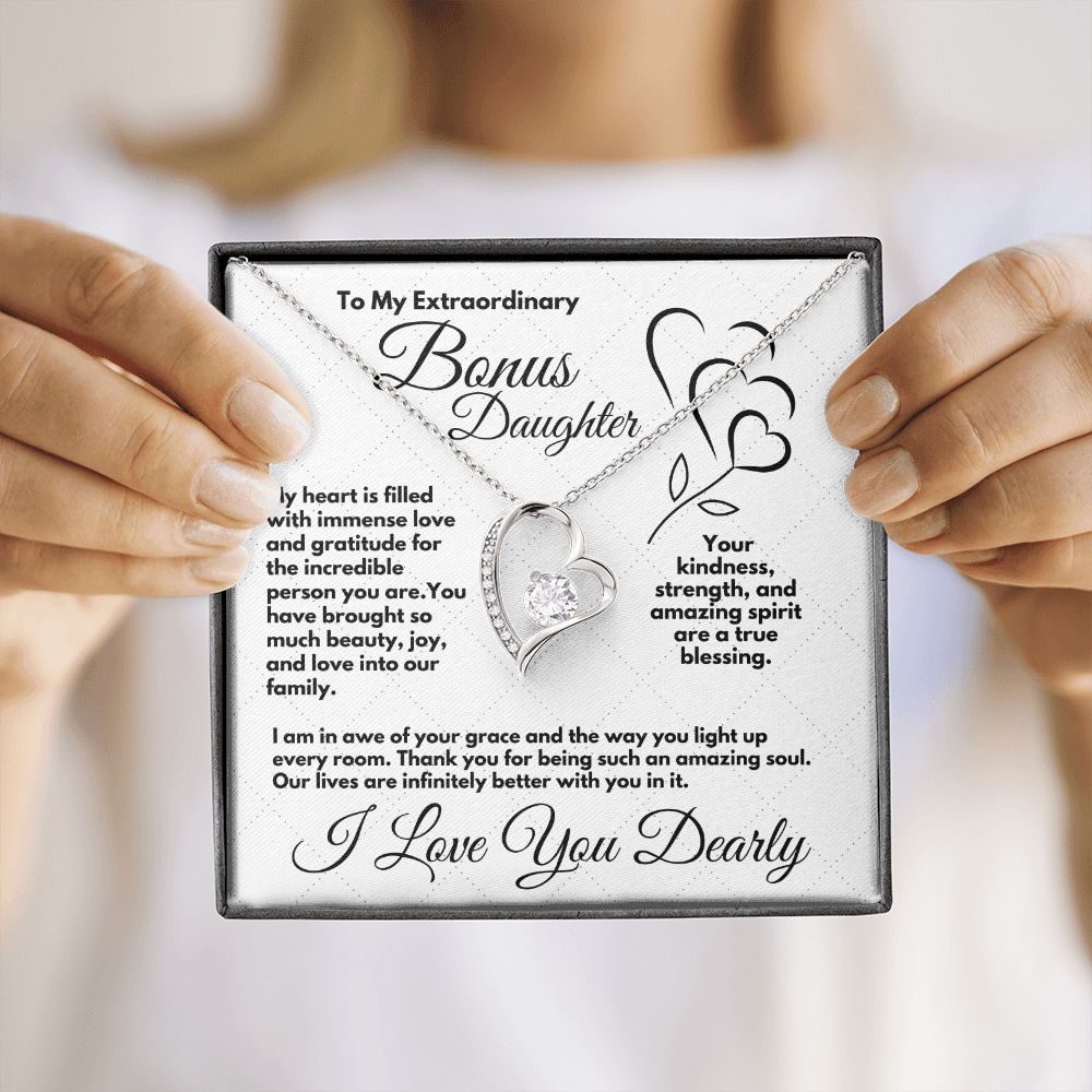 Cute Birthday Gift For My Bonus Daughter/Stepdaughter, Elegant Heart Jewelry With A Message In A Gift Box, Unique Pendant Gifts Ideas To My Adopted Child, - Zahlia