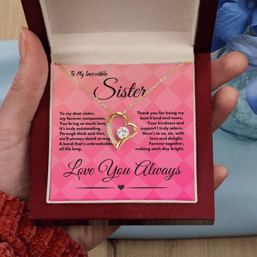 Cute Birthday Gift Ideas To My Sister or Stepsister, Present To Sibling With A Message Card In A Gift Box, Jewelry Heart Pendant Necklace To Bonus Sister On Her Bday - Zahlia