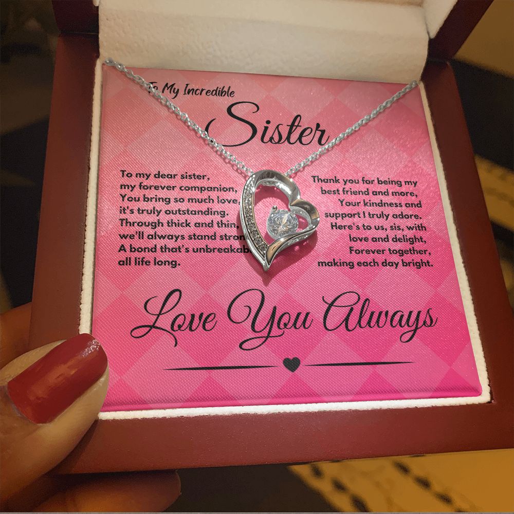 Cute Birthday Gift Ideas To My Sister or Stepsister, Present To Sibling With A Message Card In A Gift Box, Jewelry Heart Pendant Necklace To Bonus Sister On Her Bday - Zahlia