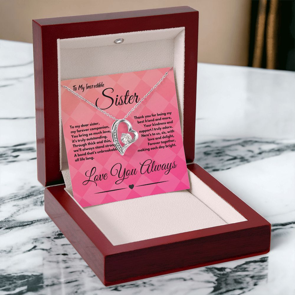 Cute Birthday Gift Ideas To My Sister or Stepsister, Present To Sibling With A Message Card In A Gift Box, Jewelry Heart Pendant Necklace To Bonus Sister On Her Bday - Zahlia