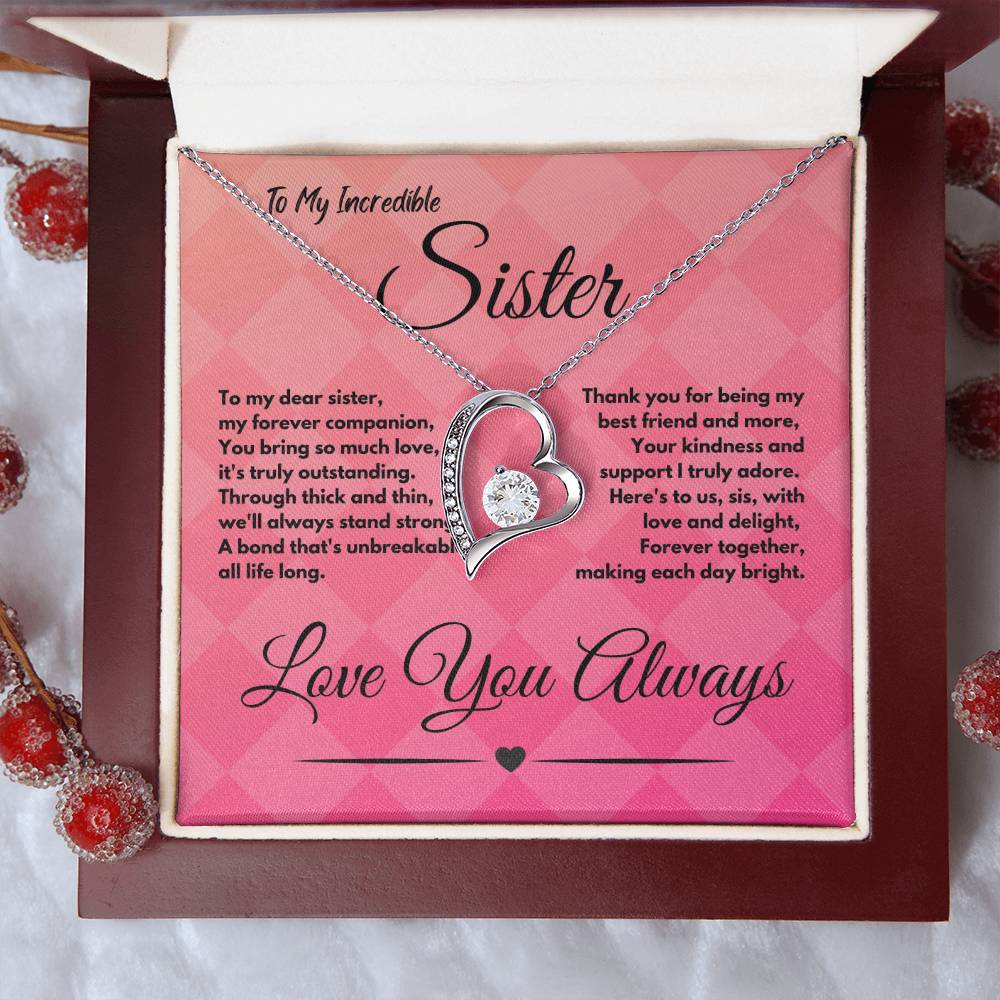 Cute Birthday Gift Ideas To My Sister or Stepsister, Present To Sibling With A Message Card In A Gift Box, Jewelry Heart Pendant Necklace To Bonus Sister On Her Bday - Zahlia