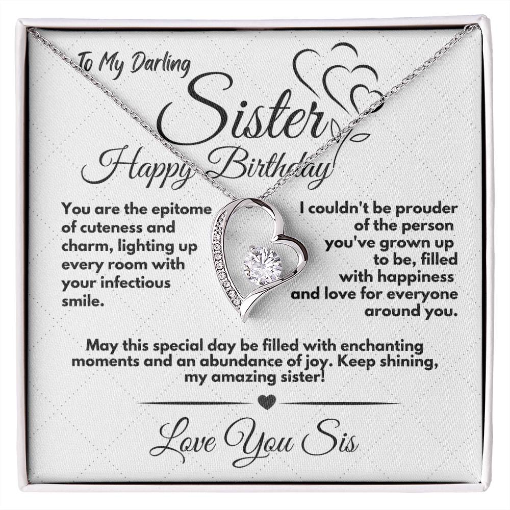 Cute Birthday Gift Ideas To My Sister, Present To Sibling With A Message Card In A Box, Heart Jewelry Necklace To Bonus Sister On Her Bday, Heart Pendant To My Kin - Zahlia