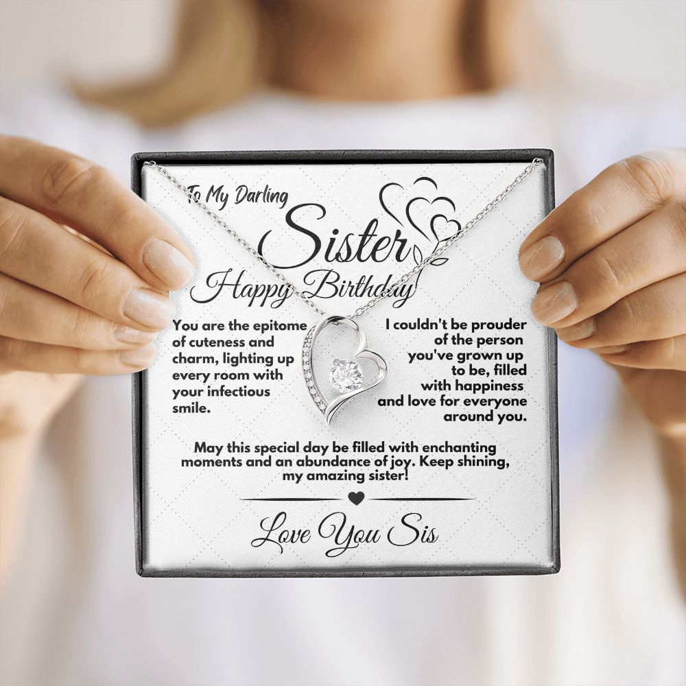 Cute Birthday Gift Ideas To My Sister, Present To Sibling With A Message Card In A Box, Heart Jewelry Necklace To Bonus Sister On Her Bday, Heart Pendant To My Kin - Zahlia