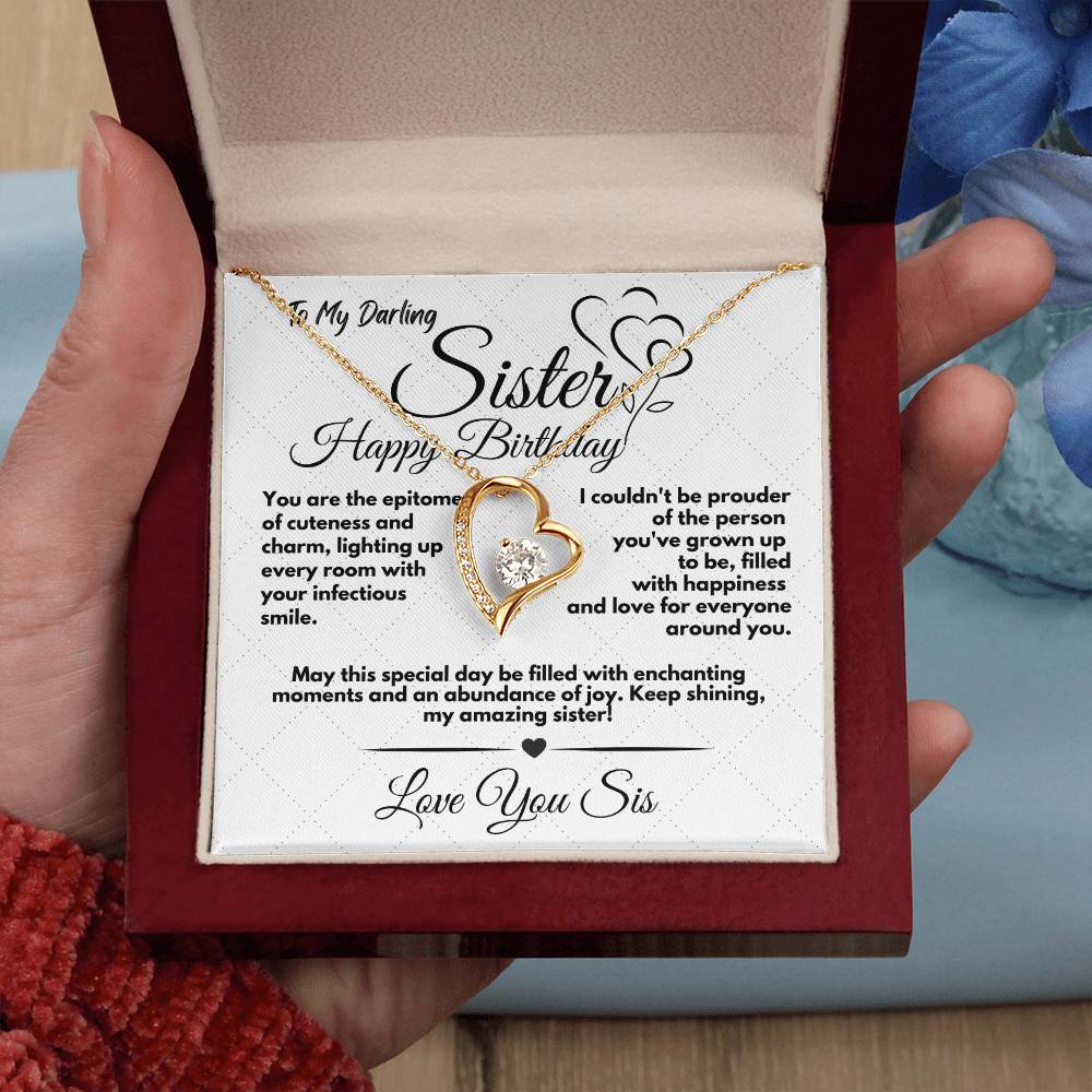 Cute Birthday Gift Ideas To My Sister, Present To Sibling With A Message Card In A Box, Heart Jewelry Necklace To Bonus Sister On Her Bday, Heart Pendant To My Kin - Zahlia