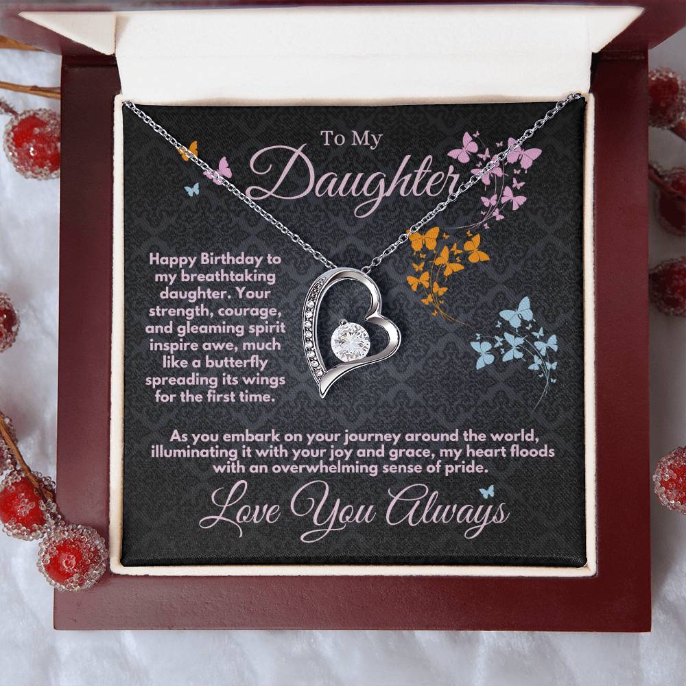 Daughter Birthday Gift Ideas From Mom/Dad/Parents, Heart Jewelry Necklace With A Message Card In A Box, Bday Present For My Daughter/Stepdaughter - Zahlia