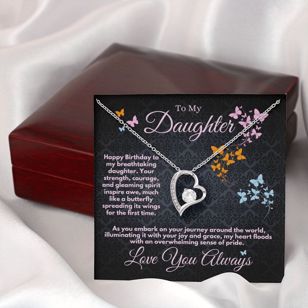 Daughter Birthday Gift Ideas From Mom/Dad/Parents, Heart Jewelry Necklace With A Message Card In A Box, Bday Present For My Daughter/Stepdaughter - Zahlia