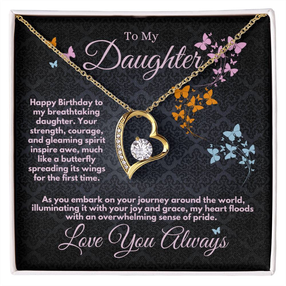 Daughter Birthday Gift Ideas From Mom/Dad/Parents, Heart Jewelry Necklace With A Message Card In A Box, Bday Present For My Daughter/Stepdaughter - Zahlia