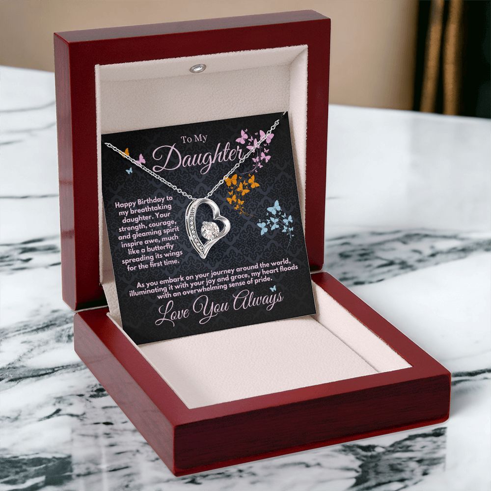 Daughter Birthday Gift Ideas From Mom/Dad/Parents, Heart Jewelry Necklace With A Message Card In A Box, Bday Present For My Daughter/Stepdaughter - Zahlia