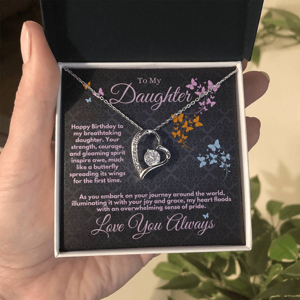 Daughter Birthday Gift Ideas From Mom/Dad/Parents, Heart Jewelry Necklace With A Message Card In A Box, Bday Present For My Daughter/Stepdaughter - Zahlia