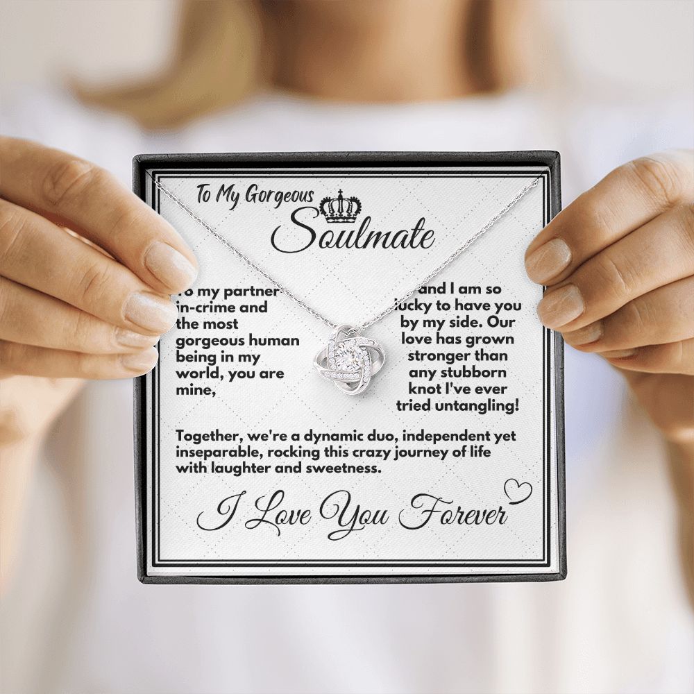 Gift To My Soulmate/Wife, Elegant Love Knot Necklace With Message In A Gift Box, Jewelry Present From Hubby, Unique Pendant Gifts Ideas To My Soulmate In Life - Zahlia