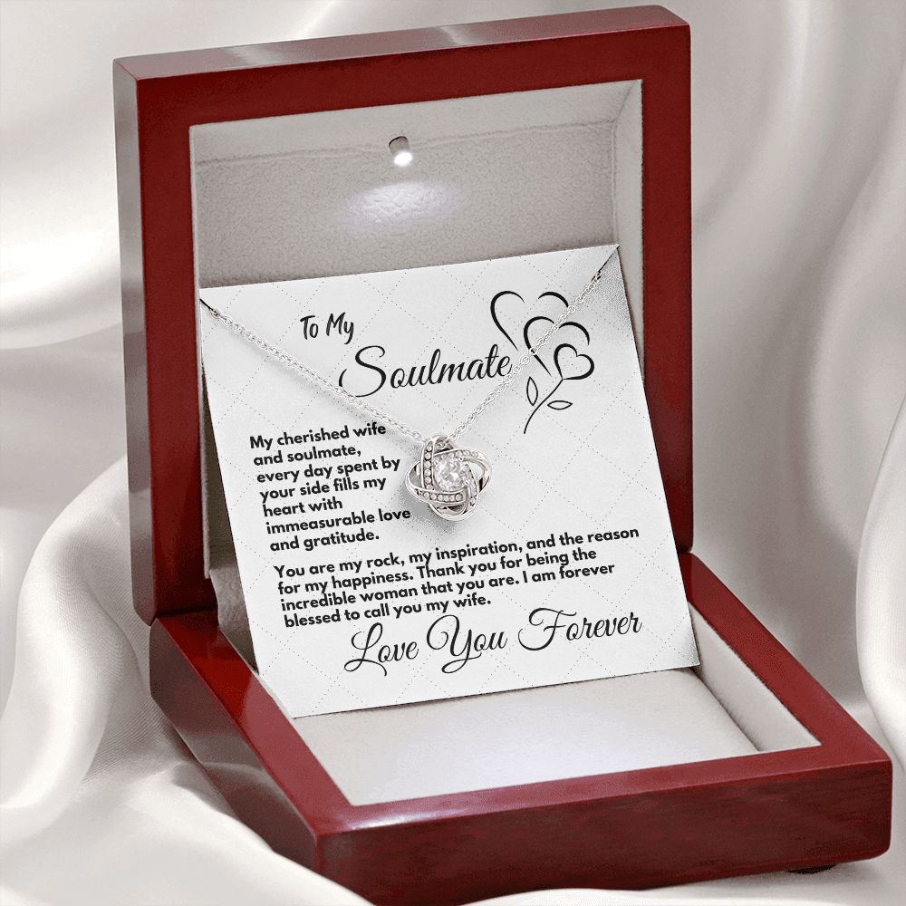 Gift To My Wife/Soulmate, Elegant Love Knot Necklace With Message In A Gift Box, Jewelry Present For My Wife/Partner, Unique Gift Ideas To My Soulmate In Life - Zahlia