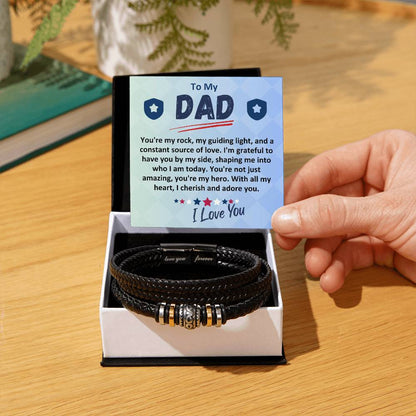 Gift To The Best Dad/Father In The World, Vegan Leather Bracelet With A Message Card In A Gift Box, Cool Mens Jewelry Band For Birthday, Present From Daughter/Son/Children - Zahlia