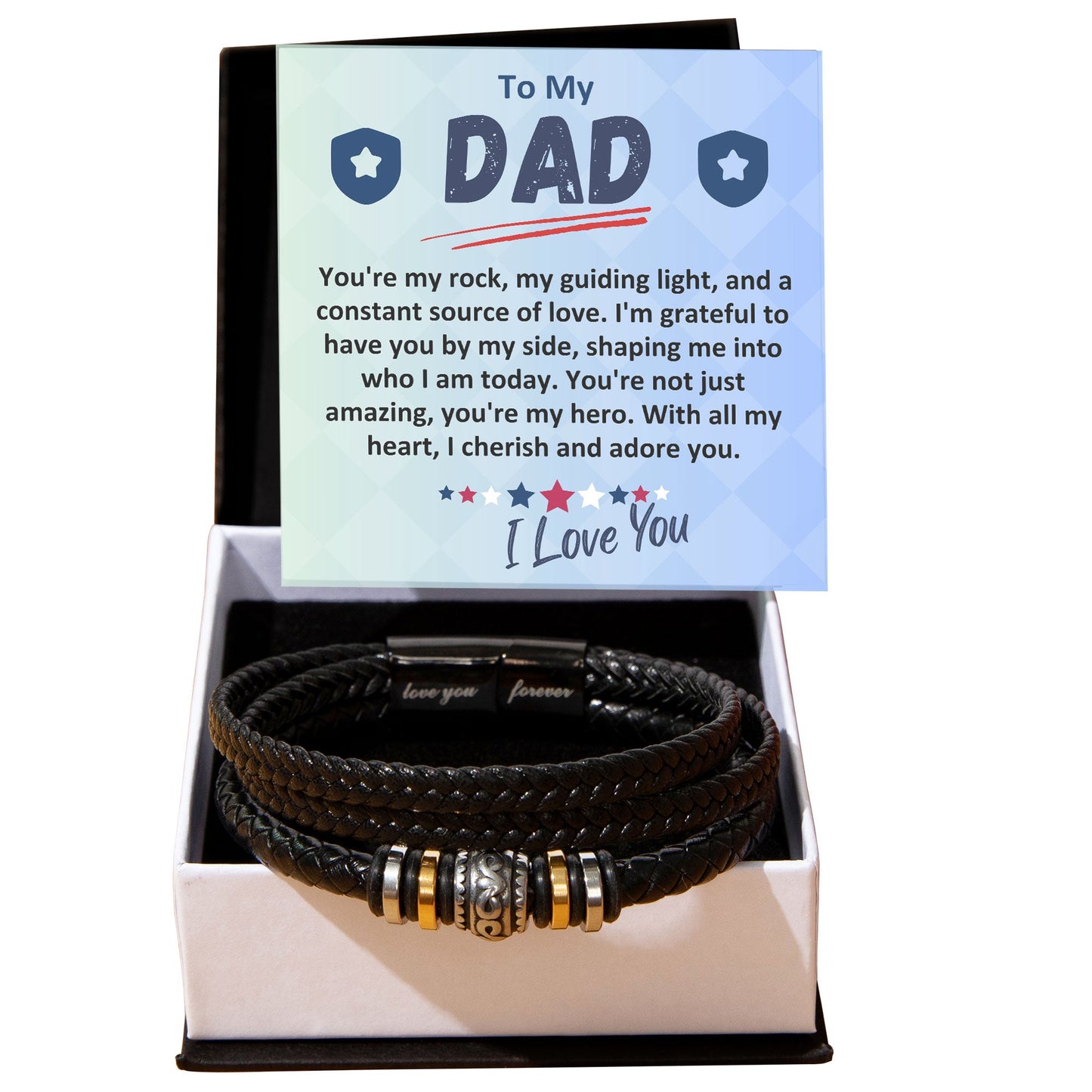 Gift To The Best Dad/Father In The World, Vegan Leather Bracelet With A Message Card In A Gift Box, Cool Mens Jewelry Band For Birthday, Present From Daughter/Son/Children - Zahlia