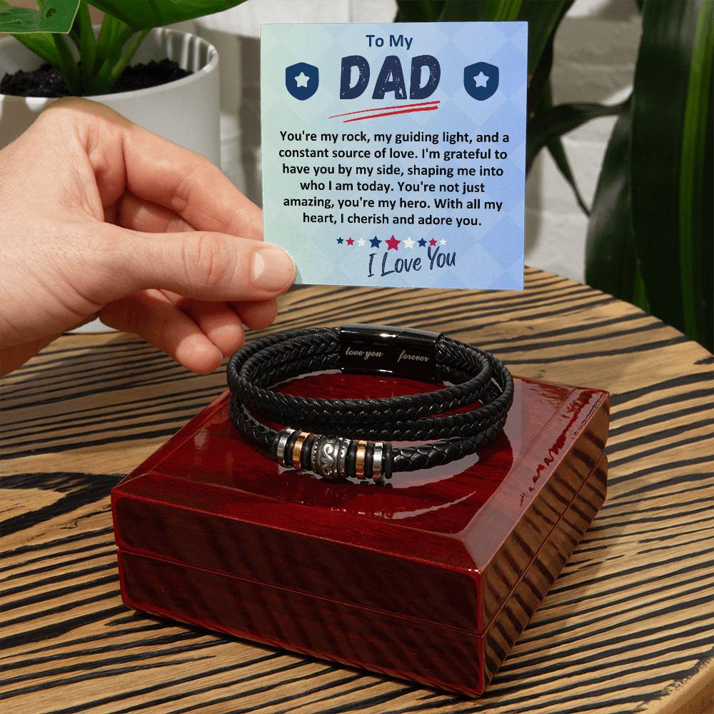 Gift To The Best Dad/Father In The World, Vegan Leather Bracelet With A Message Card In A Gift Box, Cool Mens Jewelry Band For Birthday, Present From Daughter/Son/Children - Zahlia