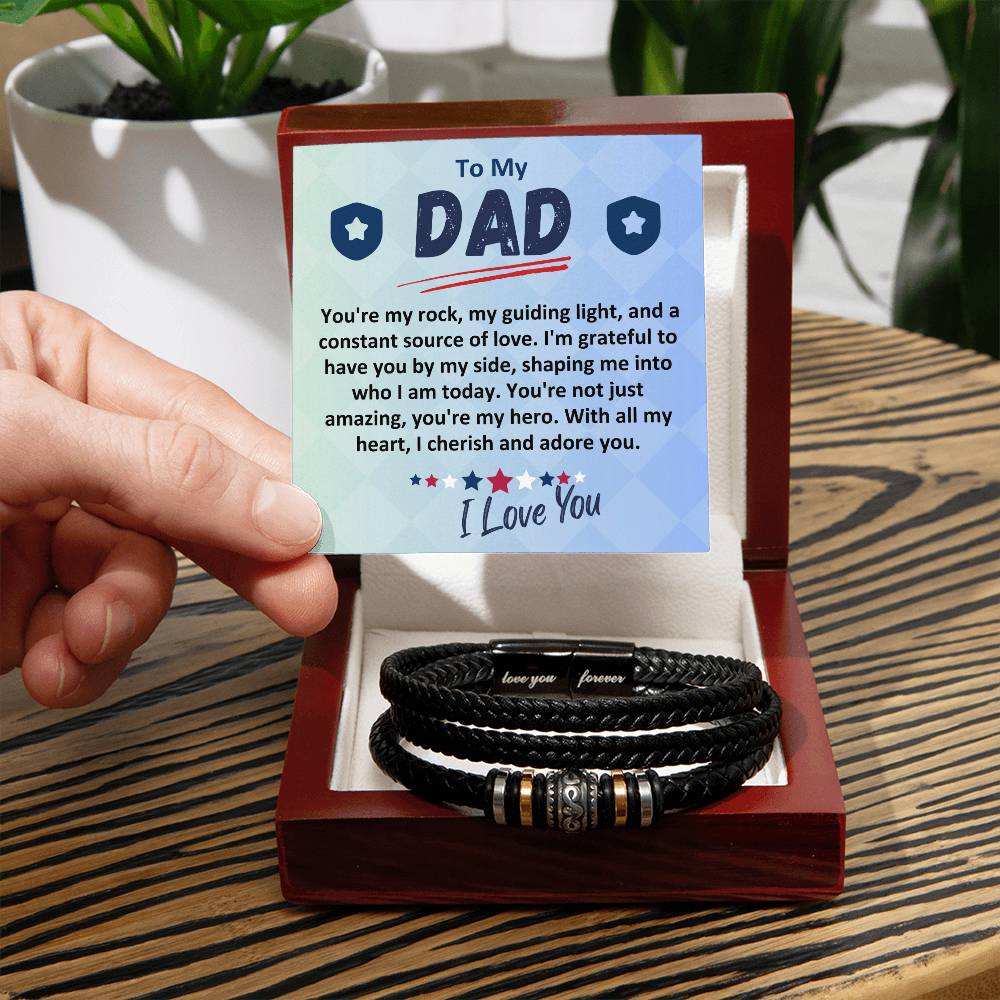 Gift To The Best Dad/Father In The World, Vegan Leather Bracelet With A Message Card In A Gift Box, Cool Mens Jewelry Band For Birthday, Present From Daughter/Son/Children - Zahlia