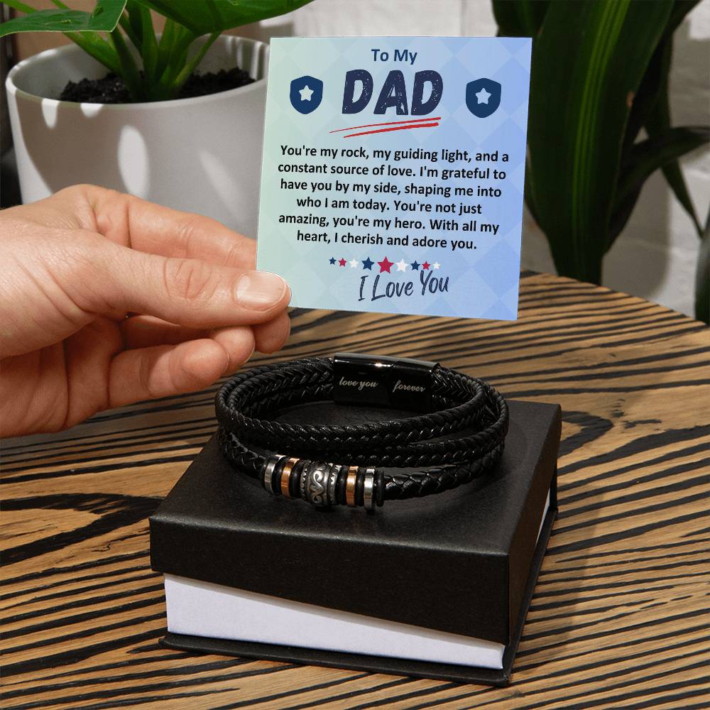 Gift To The Best Dad/Father In The World, Vegan Leather Bracelet With A Message Card In A Gift Box, Cool Mens Jewelry Band For Birthday, Present From Daughter/Son/Children - Zahlia