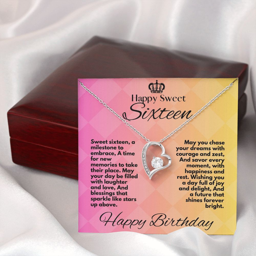 Sweet 16 Birthday Gift For Daughter, Heart Jewelry Necklace Gifts From Mom or Dad With A cute Message Card In A Box, Sweet Sixteen Bday Present For Baby Girl - Zahlia
