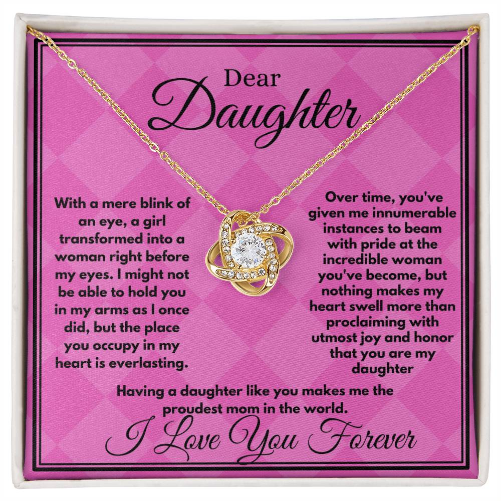 Unique Birthday Gift For Daughter/Stepdaughter, Love Knot Jewelry Necklace With A Heartfelt Message Card In A Lovely Box, Bday Present From Parents To Daughter - Zahlia